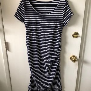 Navy stripe midi maternity bodycon dress